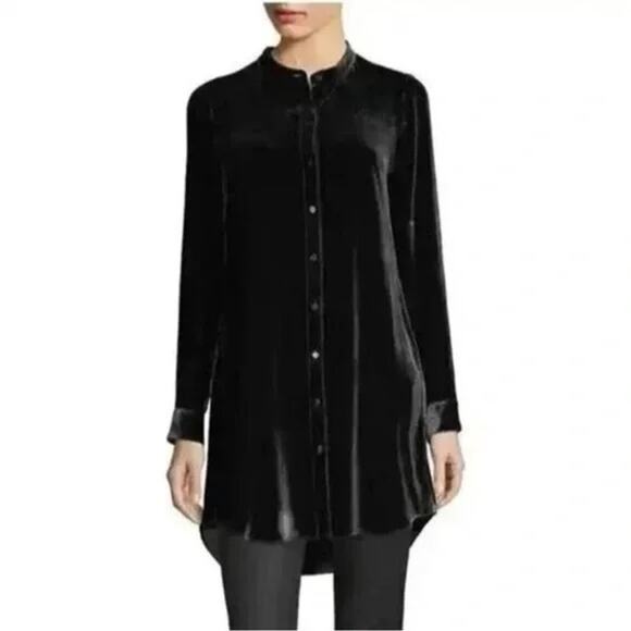 Eileen Fisher - Velvet Mandarin Collar Long Shirt NWOT -  XXL - Picture 3 of 9